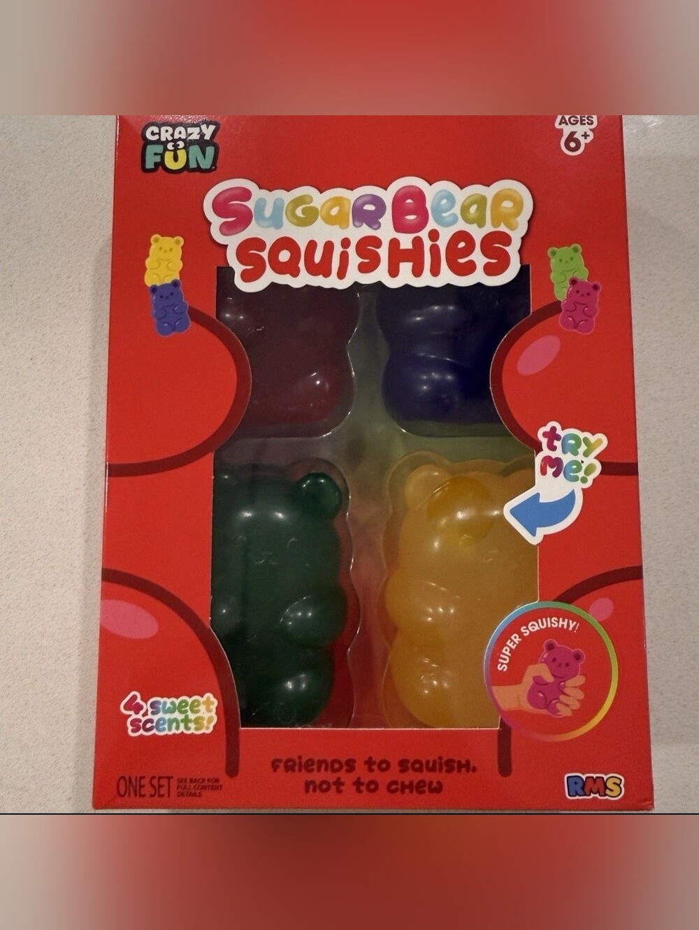 Crazy Fun Sugar Bear Squishies Multicolor Scented 4 New with Tags